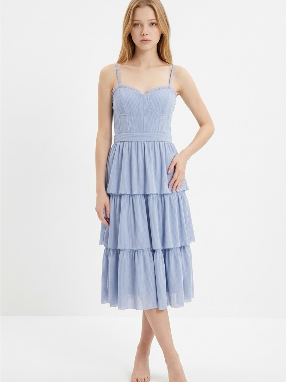 NWT Taylor Light Blue Tiered Maxi Dress-Style Skirt Size 10